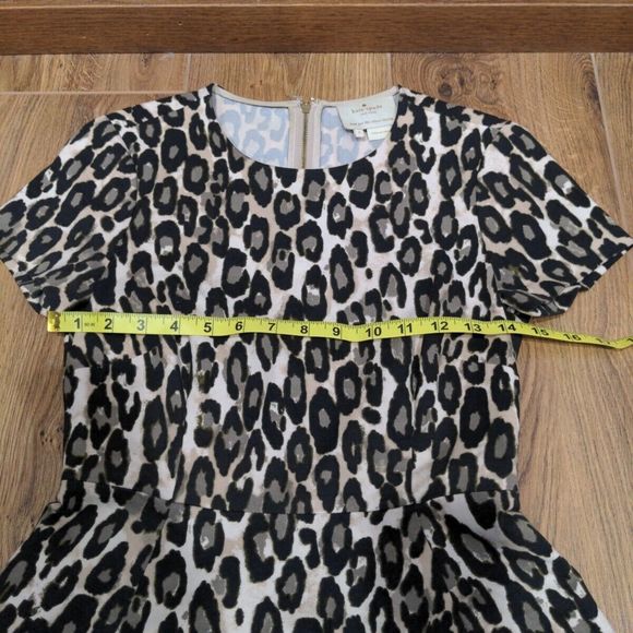 Kate Spade Womens Autumn Leopard Mini Dress Size 0 Brown Ponte Knit Fit Flare - Picture 11 of 13